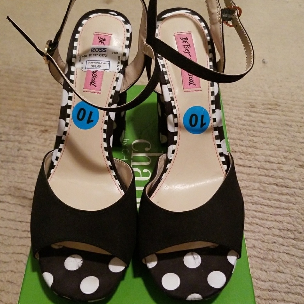 Betsey Johnson black polka dot heel sandal